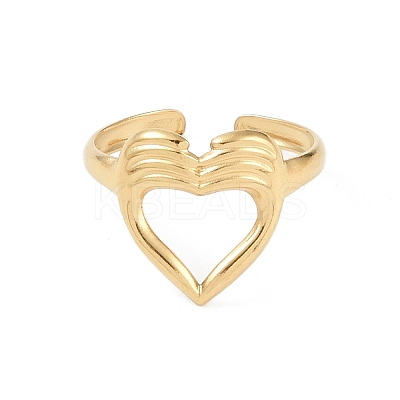 12Pcs Ion Plating(IP) 304 Stainless Steel Heart Open Cuff Rings for Women RJEW-G312-08G-1