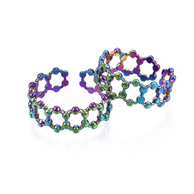 304 Stainless Steel Hexagon Cuff Ring RJEW-N038-082-1