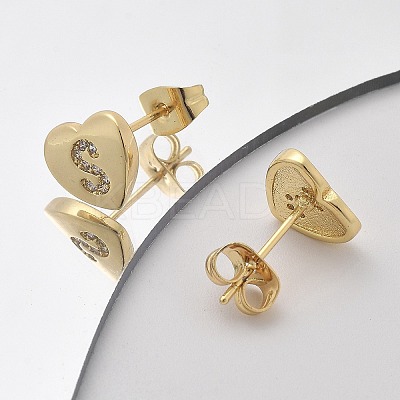 Rack Plating Brass Micro Pave Clear Cubic Zirconia Stud Earrings EJEW-K299-01G-S-1