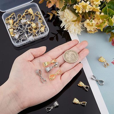 32Pcs 2 Colors Rack Plating Brass Pendant Pinch Bails KK-FH0002-84-1