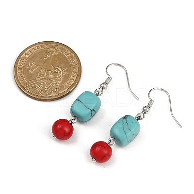 3 Pairs Brass Synthetic Turquoise Dangle Earrings EJEW-JE06589-1