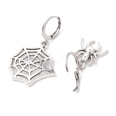 Halloween Spider Web & Spider Tibetan Style Alloy Dangle Earrings EJEW-JE05852-1-1