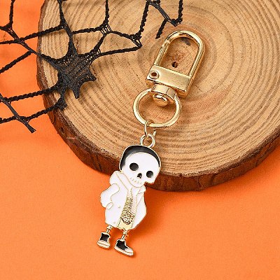Halloween Skeleton Alloy Enamel Pendant Decoration HJEW-YW00033-01-1
