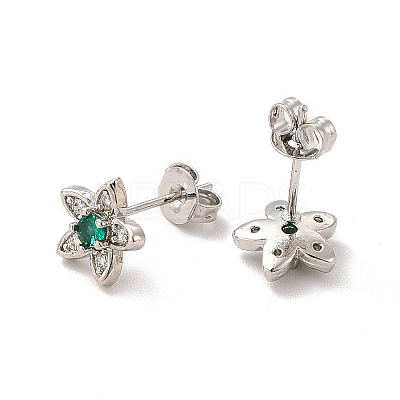 Rack Plating Brass Micro Pave Clear & Green Cubic Zirconia Star Ear Studs EJEW-F301-16-1