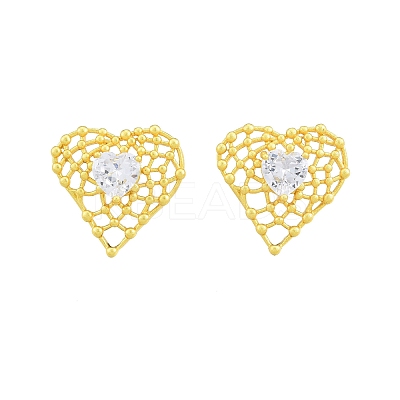Clear Glass Heart Stud Earrings EJEW-G322-27MG-1