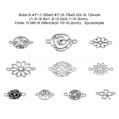 20Pcs 10 Styles Tibetan Style Alloy Connector Charms TIBE-YW0001-68-1