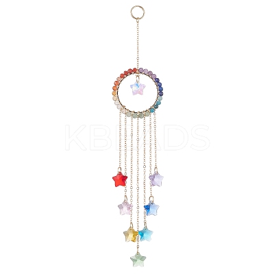 Wire Wrapped Natural Gemstone Ring Pendant Decorations HJEW-JM01035-1