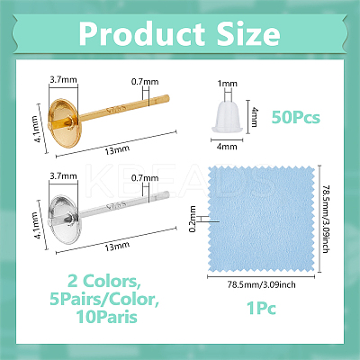 10Pairs 925 Sterling Silver Stud Earring Finding with 50Pcs Plastic Ear Nuts with 1Pc Suede Fabric Square Silver Polishing Cloth FIND-DC0006-45-1