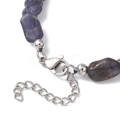 Natural Iolite Nuggets Beaded Necklaces for Women NJEW-JN05829-1
