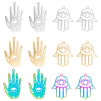 12Pcs 6 Style Ion Plating(IP) 201 Stainless Steel Pendants STAS-DC0004-21-1