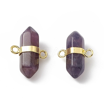 Natural Amethyst Double Terminal Pointed Connector Charms G-P491-11G-04-1