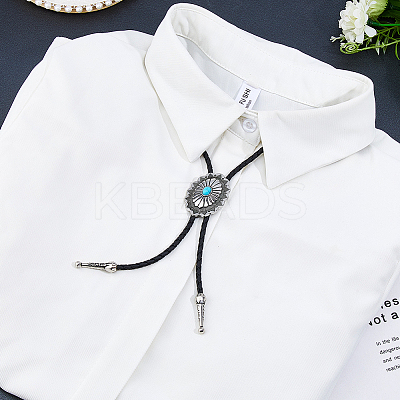 Adjustable Zinc Alloy Pave Synthetic Turquoise Oval Black PU Leather Cord Bolo Tie Lariat Necklaces NJEW-WH0035-04AS-1