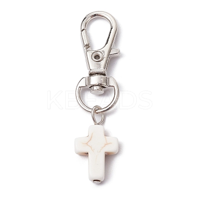 Synthetic Turquoise Cross Pendant Decorations HJEW-JM01531-02A-1