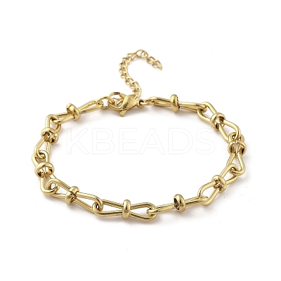 304 Stainless Steel Bowknot Link Chain Bracelets for Women BJEW-F488-13G-1