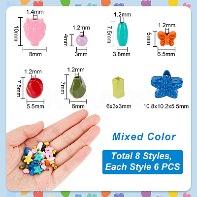 48Pcs 8 Style Spray Painted Alloy Beads FIND-PH0010-93-1