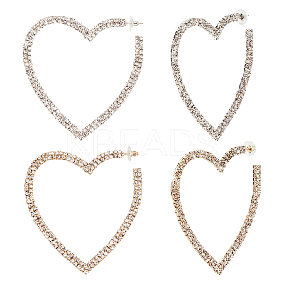 2 Pairs 2 Colors Crystal Rhinestone Hollow Out Heart Stud Earrings with 925 Sterling Silver Pins EJEW-AN0001-23-1