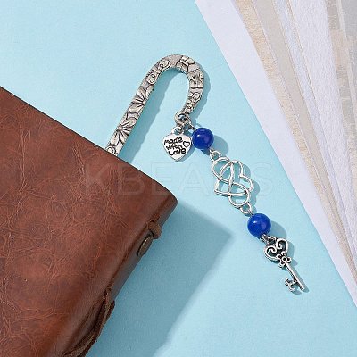 Mother's Day Key & Infinity Love Heart Pendant Bookmark with Natural Malaysia Jade AJEW-JK00259-04-1