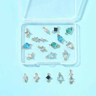 18Pcs 9 Styles Brass Pave Transparent Glass Links/Connectors GLAA-FS0002-34-1