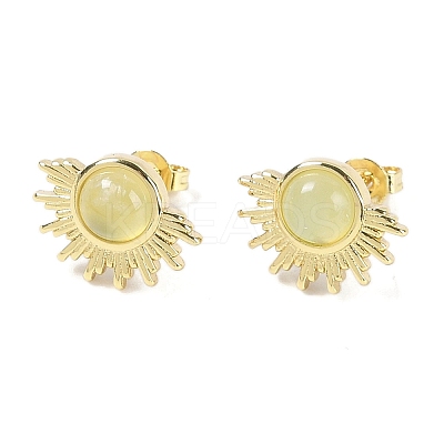 Natural Prehnite Stud Earrings EJEW-K288-01G-04-1