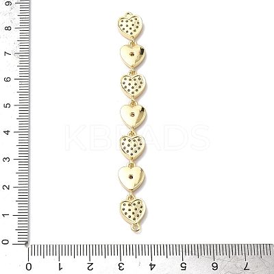 Brass Micro Pave Clear Cubic Zirconia 7 Heart Links Connector Charms KK-H539-14G-1