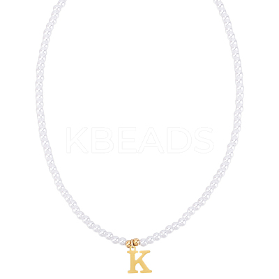 Imitation Pearl with Stainless Steel Pendants Necklaces NJEW-LP0001-51K-G-1