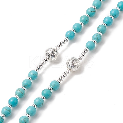 Natural Lava Rock & Synthetic Turquoise Rosary Bead Necklace NJEW-JN04237-01-1