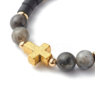 Natural Larvikite Beads Stretch Bracelets BJEW-JB06553-1
