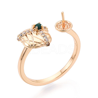 Gift Box Shape Brass Micro Pave Clear Cubic Zirconia & Glass Cuff Ring Settings KK-T076-44G-1