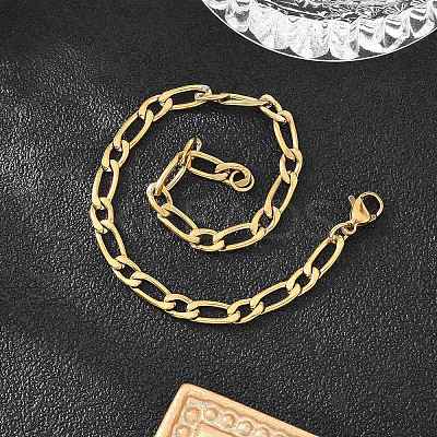 Ion Plating(IP) 304 Stainless Steel Figaro Chain Bracelets BJEW-I274-03G-1