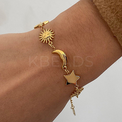 304 Stainless Steel Star & Sun & Moon Link Bracelets for Women PP4213-1-1