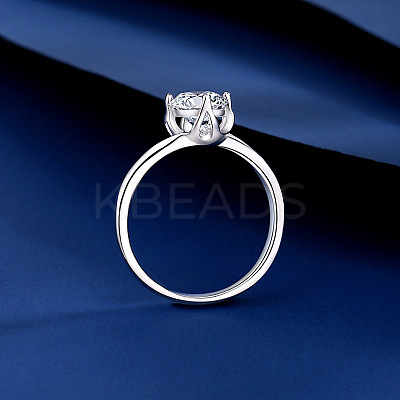 Flat Round Rhodium Plated 925 Sterling Silver Micro Pave Cubic Zirconia Finger Rings for Women WG84544-01-1