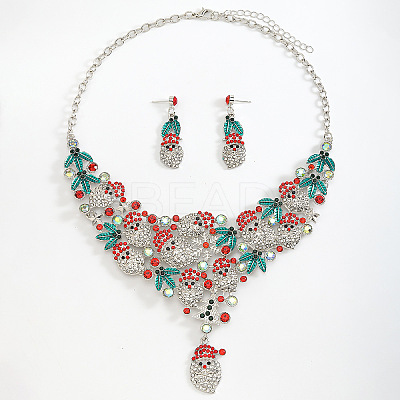 Christmas Santa Claus & Leaf Alloy Rhinestone Pendant Necklace & Stud Dangle Earrings Sets WGF6AE0-03-1
