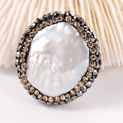 Flat Round Natural Cultured Freshwater Pearl Beads BSHE-P004-02-1