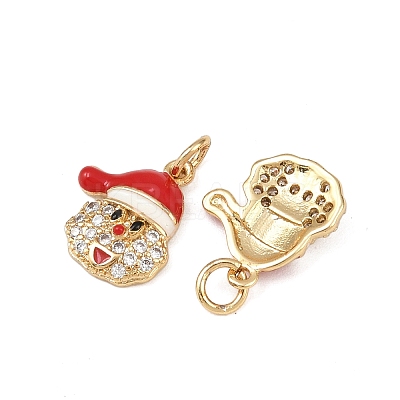 Christmas Brass Micro Pave Cubic Zirconia Enamel Charms KK-L255-19G-05-1