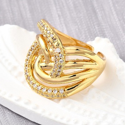 Brass Micro Pave Cubic Zirconia Adjustable Open Cuff Rings for Women RJEW-K292-07G-1