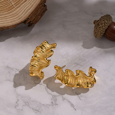Wrinkled C-Shaped 304 Stainless Steel Stud Earrings SF8880-1