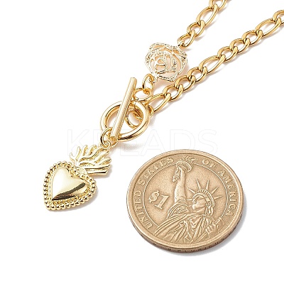 Heart & Rose Brass Pendant Necklace 304 Stainless Steel Chains for Women NJEW-JN04088-1