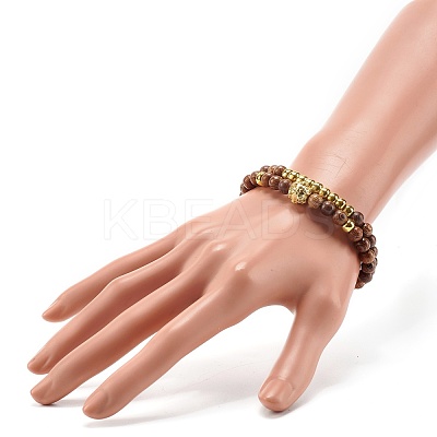 Wooden Beads Stretch Bracelets Set BJEW-JB07019-1