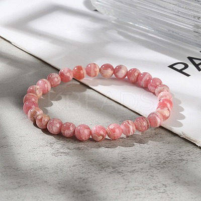 Natural Argentina Rhodochrosite Beaded Stretch Bracelets BJEW-L700-01A-1