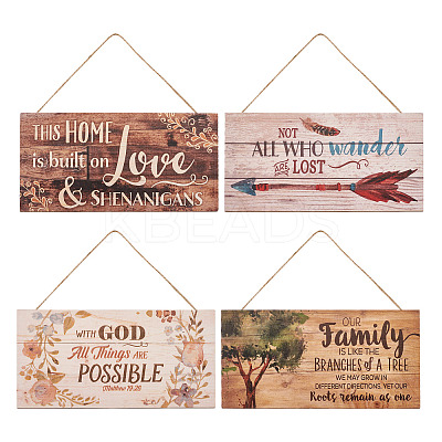 4 Sets 4 Style Natural Wood Hanging Wall Decorations for Front Door Home Decoration AJEW-CF0001-01-1