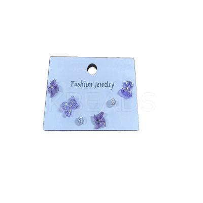 Bling Bear & Butterfly & Round Resin Stud Earrings Set for Girl Women EJEW-D278-16S-1