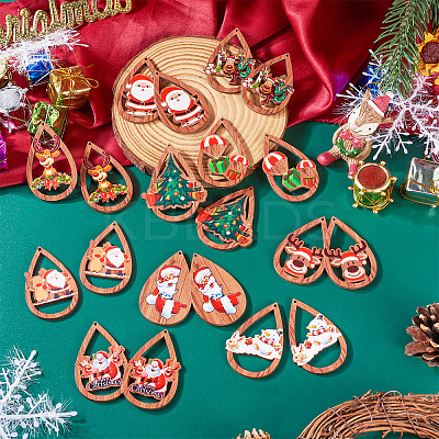 20Pcs 10 Styles Christmas Theme Wood Big Pendants WOOD-TA0001-92-1