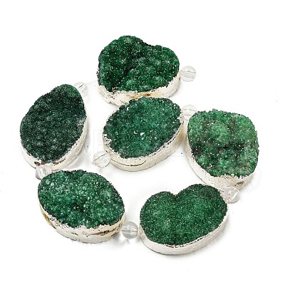 Silver Plated Dyed Oval Natural Drusy Quartz Crystal Beads Strands G-F144-02-S-1