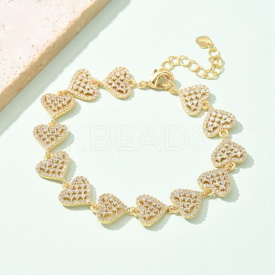 Brass Micro Pave Clear Cubic Zirconia Link Chain Bracelets BJEW-M053-02G-1