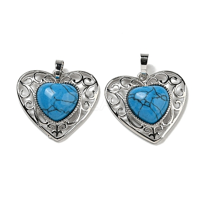 Synthetic BlueTurquoise Peach Love Heart Pendants G-G158-01F-1