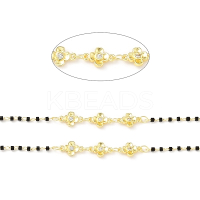 Handmade Eco-friendly Brass Flower Link Chains with Clear Cubic Zirconia CHC-E023-10G-1