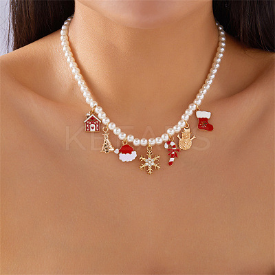 Alloy Rhinestone with Enamel & Plastic Christmas Pendant Bib Necklaces FS-WG99102-05-1