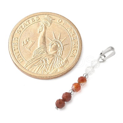 Faceted Round Natural Quartz Crystal & Carnelian & Red Jasper Beaded Pendants PALLOY-JF03529-01-1