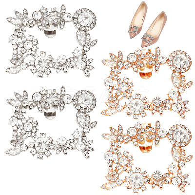 4Pcs 2 Colors Alloy Crystal Rhinestone Wedding Shoe Decorations FIND-CP0001-41B-1