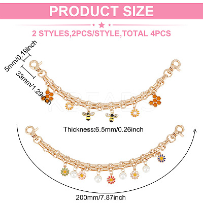Daisy/Bee Alloy Enamel & ABS Plastic Imitation Pearl Pendant Decorative Purse Chains AJEW-AB00121-1